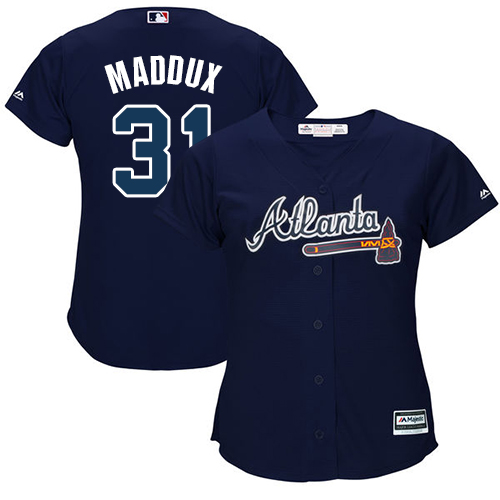 Braves #31 Greg Maddux Navy Blue Alternate Women's Stitched MLB Jersey